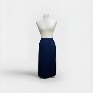 Vtg 80s Midi Skirt Womens M Navy Blue Wool Retro Academia Preppy Heritage
